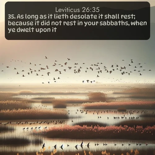 citation biblique : 35. As long as it lieth desolate it shall rest; because it did not rest in your sabbaths, when ye dwelt upon it.
 sur fond image nature