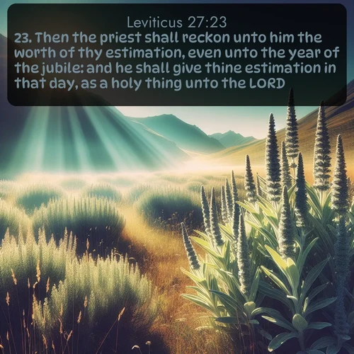 citation biblique : 23. Then the priest shall reckon unto him the worth of thy estimation, even unto the year of the jubile: and he shall give thine estimation in that day, as a holy thing unto the LORD.
 sur fond image nature