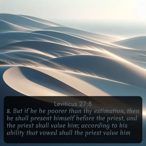 citation biblique : 8. But if he be poorer than thy estimation, then he shall present himself before the priest, and the priest shall value him; according to his ability that vowed shall the priest value him.
 sur fond image nature