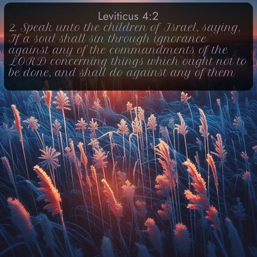 KJV Leviticus  ; image nature: image with the bible verse :Speak unto the children of Israel, saying, If a soul shall sin through ignorance against any of the commandments of the LORD concerning things which ought not to be done, and shall do against any of them: ; Explore a unique collection of Bible verses illustrated by winter landscapes, such as snowy mountains, frosty forests, and starry skies. These images capture the peace and beauty of winter. Share verses like KJV Leviticus 4:2. Current verse is overlayed with the thematic nature scene : Winter sunrise illuminates frost-covered prairie grass. ; 4:2