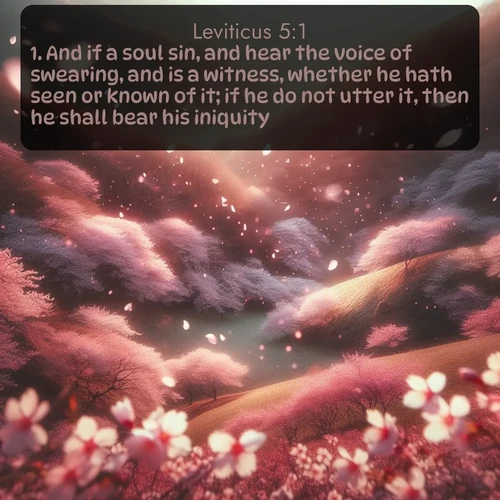 citation biblique : 1. And if a soul sin, and hear the voice of swearing, and is a witness, whether he hath seen or known of it; if he do not utter it, then he shall bear his iniquity.
 sur fond image nature