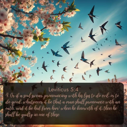 citation biblique : 4. Or if a soul swear, pronouncing with his lips to do evil, or to do good, whatsoever it be that a man shall pronounce with an oath, and it be hid from him; when he knoweth of it, then he shall be guilty in one of these.
 sur fond image nature