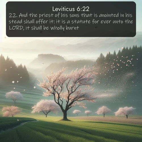 KJV Leviticus  ; image nature: image with the bible verse :And the priest of his sons that is anointed in his stead shall offer it: it is a statute for ever unto the LORD, it shall be wholly burnt. ; Download Bible verse images paired with breathtaking nature photos like golden deserts, shimmering seas, and blossoming orchards. These high-quality, free images are perfect for wallpapers or sharing. Verses include KJV Leviticus 6:22. Current verse is overlayed with the thematic nature scene : Spring winds scatter cherry blossoms like snow. ; 6:22