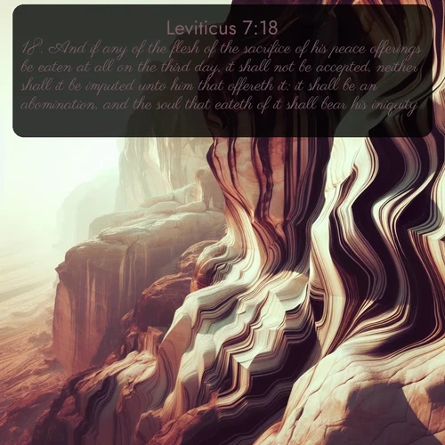 KJV Leviticus  ; image nature: image with the bible verse :And if any of the flesh of the sacrifice of his peace offerings be eaten at all on the third day, it shall not be accepted, neither shall it be imputed unto him that offereth it: it shall be an abomination, and the soul that eateth of it shall bear his iniquity. ; Dive into a gallery of Bible verses illustrated by tropical beach scenes, featuring sparkling waves, seashells, and radiant sunrises. These images evoke divine peace and joy. Download and share inspiring verses like KJV Leviticus 7:18. Current verse is overlayed with the thematic nature scene : Desert varnish stains cliff faces in abstract patterns. ; 7:18