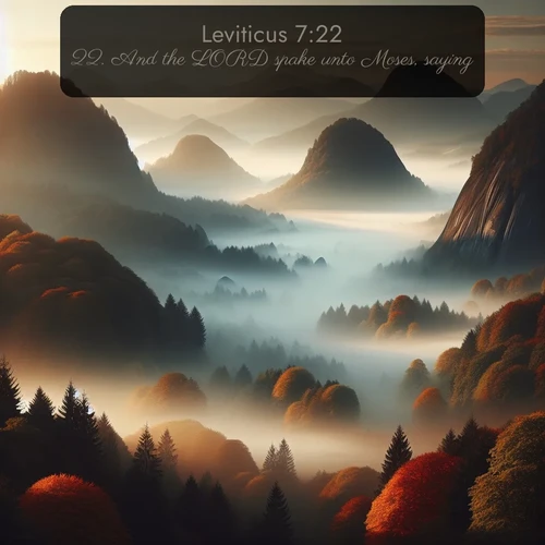 KJV Leviticus  ; image nature: image with the bible verse :And the LORD spake unto Moses, saying, ; Explore free Bible verse images with stunning nature themes, including sunlit paths, forest clearings, and endless horizons. Perfect for desktop backgrounds or phone wallpapers. Verses include KJV Leviticus 7:22. Current verse is overlayed with the thematic nature scene : Autumn fog rolls through valleys between ancient rounded mountains. ; 7:22