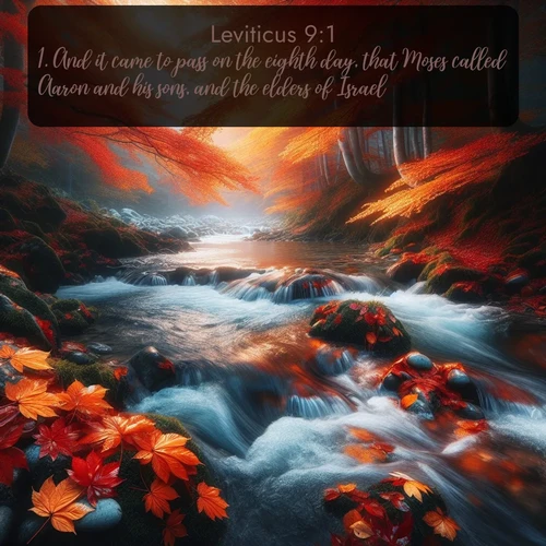 citation biblique : 1. And it came to pass on the eighth day, that Moses called Aaron and his sons, and the elders of Israel;
 sur fond image nature