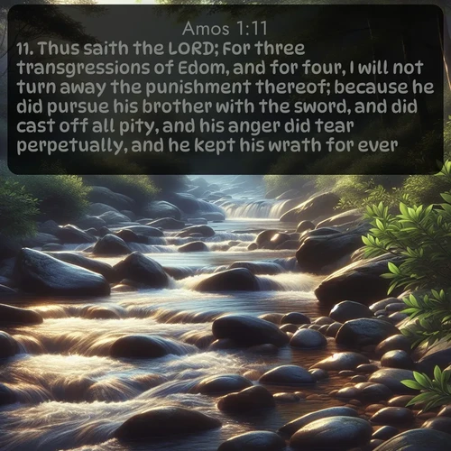 citation biblique : 11. Thus saith the LORD; For three transgressions of Edom, and for four, I will not turn away the punishment thereof; because he did pursue his brother with the sword, and did cast off all pity, and his anger did tear perpetually, and he kept his wrath for ever:
 sur fond image nature