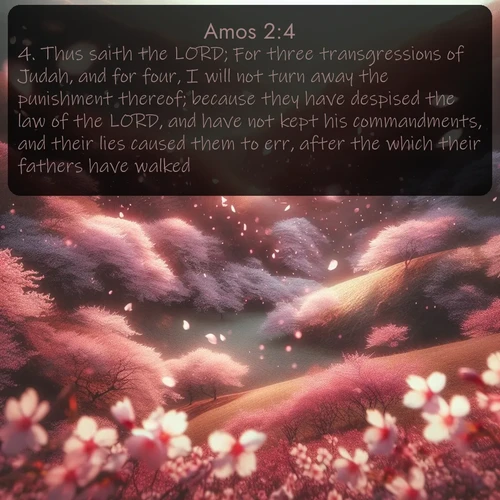 citation biblique : 4. Thus saith the LORD; For three transgressions of Judah, and for four, I will not turn away the punishment thereof; because they have despised the law of the LORD, and have not kept his commandments, and their lies caused them to err, after the which their fathers have walked:
 sur fond image nature