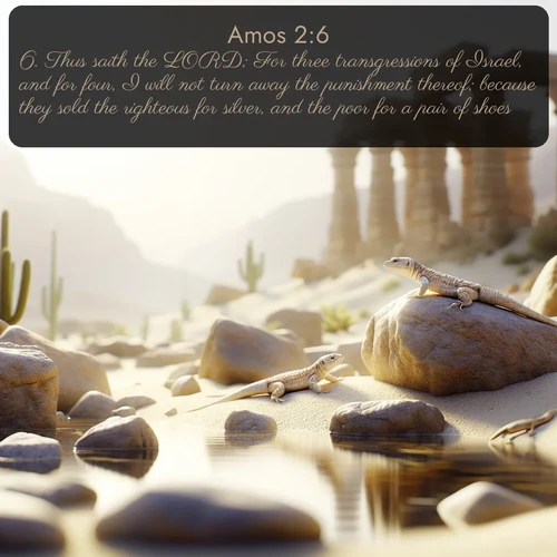 citation biblique : 6. Thus saith the LORD; For three transgressions of Israel, and for four, I will not turn away the punishment thereof; because they sold the righteous for silver, and the poor for a pair of shoes;
 sur fond image nature