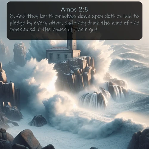 citation biblique : 8. And they lay themselves down upon clothes laid to pledge by every altar, and they drink the wine of the condemned in the house of their god.
 sur fond image nature