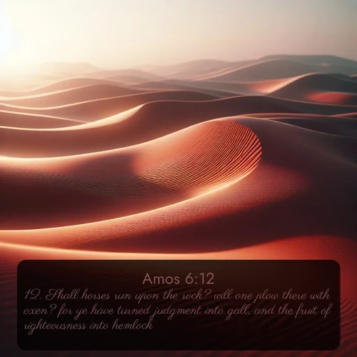 citation biblique : 12. Shall horses run upon the rock? will one plow there with oxen? for ye have turned judgment into gall, and the fruit of righteousness into hemlock:
 sur fond image nature