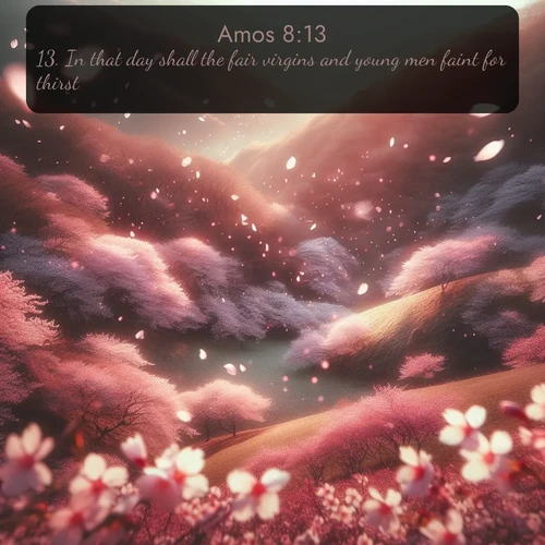 citation biblique : 13. In that day shall the fair virgins and young men faint for thirst.
 sur fond image nature