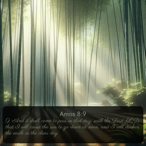 citation biblique : 9. And it shall come to pass in that day, saith the Lord GOD, that I will cause the sun to go down at noon, and I will darken the earth in the clear day:
 sur fond image nature