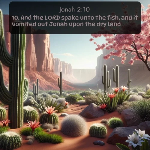 citation biblique : 10. And the LORD spake unto the fish, and it vomited out Jonah upon the dry land.
 sur fond image nature