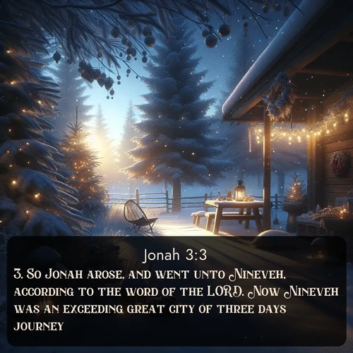 citation biblique : 3. So Jonah arose, and went unto Nineveh, according to the word of the LORD. Now Nineveh was an exceeding great city of three days&#039; journey.
 sur fond image nature