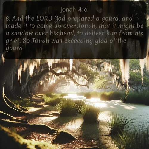 citation biblique : 6. And the LORD God prepared a gourd, and made it to come up over Jonah, that it might be a shadow over his head, to deliver him from his grief. So Jonah was exceeding glad of the gourd.
 sur fond image nature