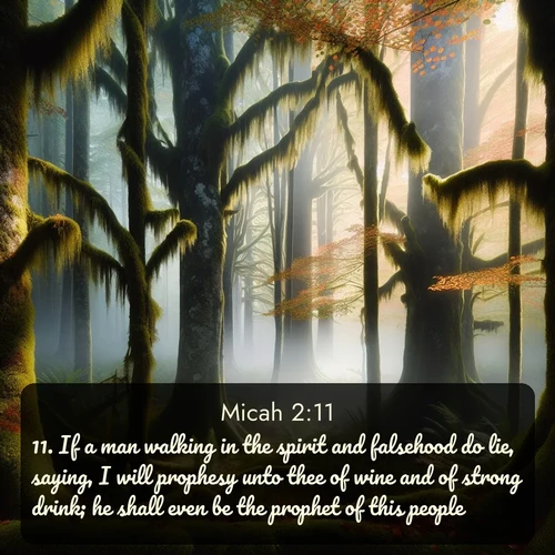 citation biblique : 11. If a man walking in the spirit and falsehood do lie, saying, I will prophesy unto thee of wine and of strong drink; he shall even be the prophet of this people.
 sur fond image nature