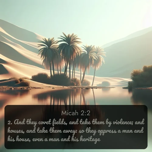 citation biblique : 2. And they covet fields, and take them by violence; and houses, and take them away: so they oppress a man and his house, even a man and his heritage.
 sur fond image nature