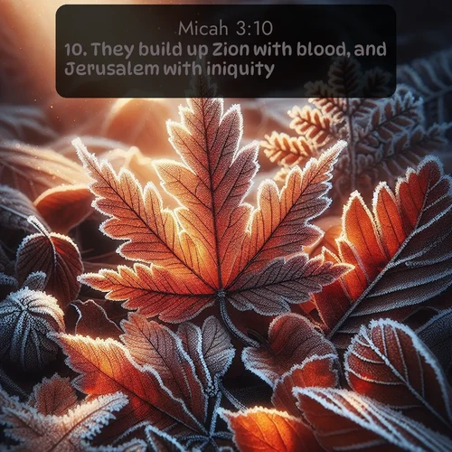 citation biblique : 10. They build up Zion with blood, and Jerusalem with iniquity.
 sur fond image nature