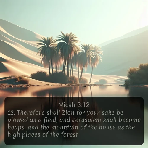 citation biblique : 12. Therefore shall Zion for your sake be plowed as a field, and Jerusalem shall become heaps, and the mountain of the house as the high places of the forest.
 sur fond image nature