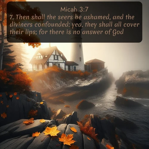 citation biblique : 7. Then shall the seers be ashamed, and the diviners confounded: yea, they shall all cover their lips; for there is no answer of God.
 sur fond image nature