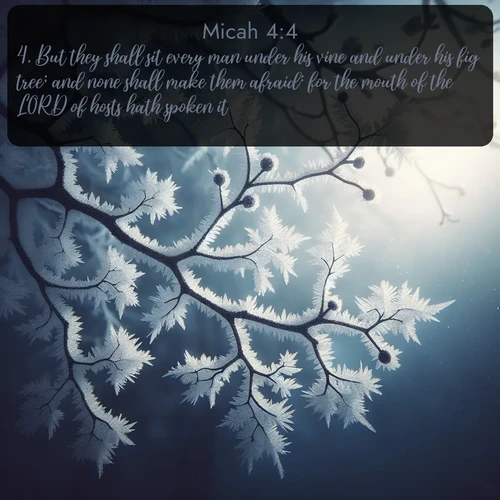 citation biblique : 4. But they shall sit every man under his vine and under his fig tree; and none shall make them afraid: for the mouth of the LORD of hosts hath spoken it.
 sur fond image nature