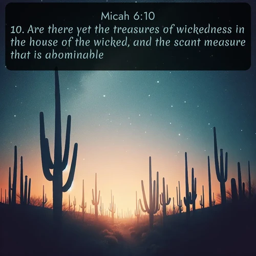 citation biblique : 10. Are there yet the treasures of wickedness in the house of the wicked, and the scant measure that is abominable?
 sur fond image nature