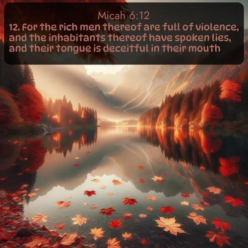 citation biblique : 12. For the rich men thereof are full of violence, and the inhabitants thereof have spoken lies, and their tongue is deceitful in their mouth.
 sur fond image nature