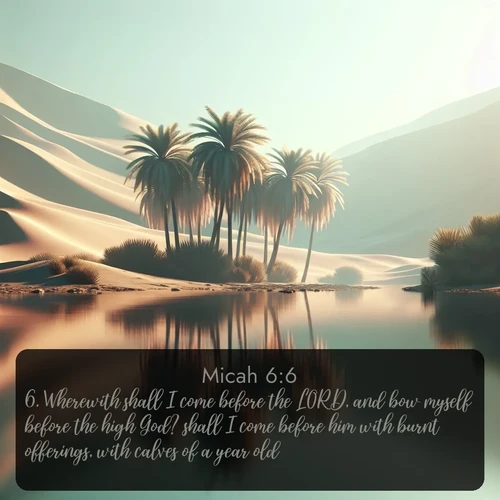 citation biblique : 6. Wherewith shall I come before the LORD, and bow myself before the high God? shall I come before him with burnt offerings, with calves of a year old?
 sur fond image nature