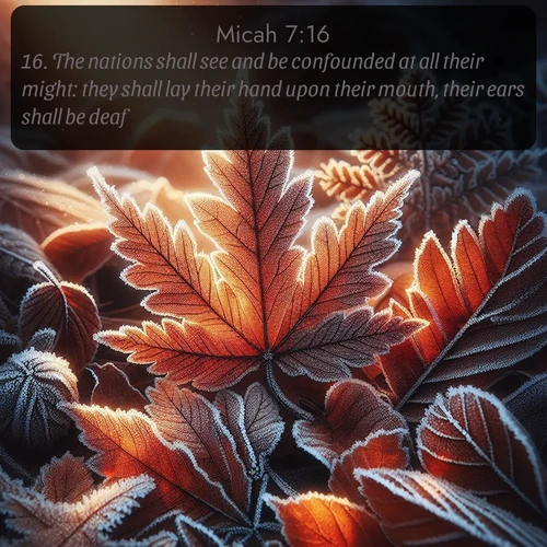 citation biblique : 16. The nations shall see and be confounded at all their might: they shall lay their hand upon their mouth, their ears shall be deaf.
 sur fond image nature