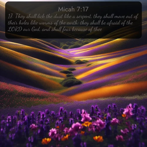 citation biblique : 17. They shall lick the dust like a serpent, they shall move out of their holes like worms of the earth: they shall be afraid of the LORD our God, and shall fear because of thee.
 sur fond image nature
