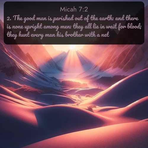 citation biblique : 2. The good man is perished out of the earth: and there is none upright among men: they all lie in wait for blood; they hunt every man his brother with a net.
 sur fond image nature