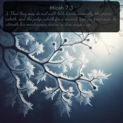 citation biblique : 3. That they may do evil with both hands earnestly, the prince asketh, and the judge asketh for a reward; and the great man, he uttereth his mischievous desire: so they wrap it up.
 sur fond image nature
