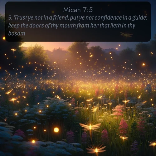 citation biblique : 5. Trust ye not in a friend, put ye not confidence in a guide: keep the doors of thy mouth from her that lieth in thy bosom.
 sur fond image nature