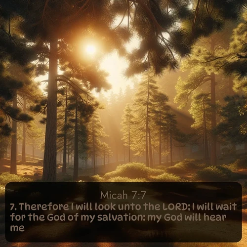 citation biblique : 7. Therefore I will look unto the LORD; I will wait for the God of my salvation: my God will hear me.
 sur fond image nature
