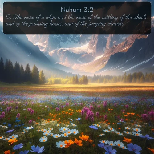 citation biblique : 2. The noise of a whip, and the noise of the rattling of the wheels, and of the pransing horses, and of the jumping chariots.
 sur fond image nature