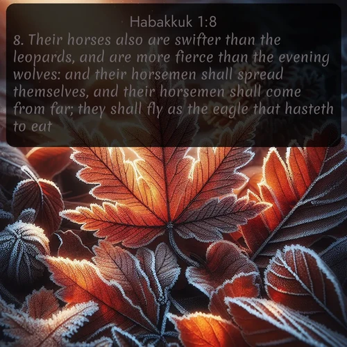 citation biblique : 8. Their horses also are swifter than the leopards, and are more fierce than the evening wolves: and their horsemen shall spread themselves, and their horsemen shall come from far; they shall fly as the eagle that hasteth to eat.
 sur fond image nature