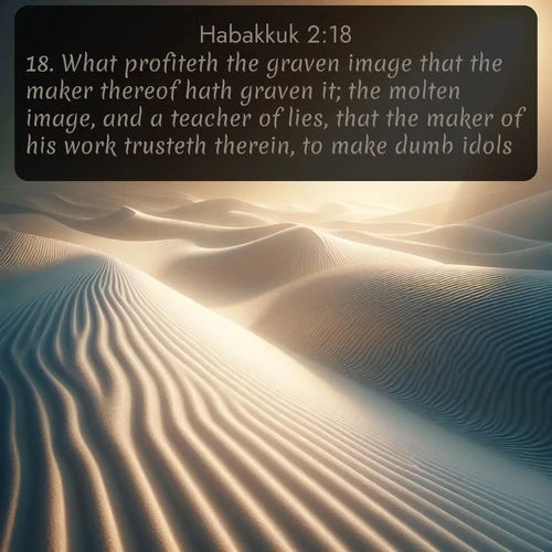 citation biblique : 18. What profiteth the graven image that the maker thereof hath graven it; the molten image, and a teacher of lies, that the maker of his work trusteth therein, to make dumb idols?
 sur fond image nature