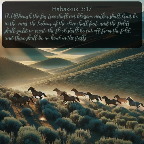 citation biblique : 17. Although the fig tree shall not blossom, neither shall fruit be in the vines; the labour of the olive shall fail, and the fields shall yield no meat; the flock shall be cut off from the fold, and there shall be no herd in the stalls:
 sur fond image nature