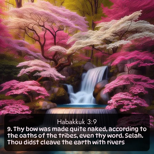 citation biblique : 9. Thy bow was made quite naked, according to the oaths of the tribes, even thy word. Selah. Thou didst cleave the earth with rivers.
 sur fond image nature