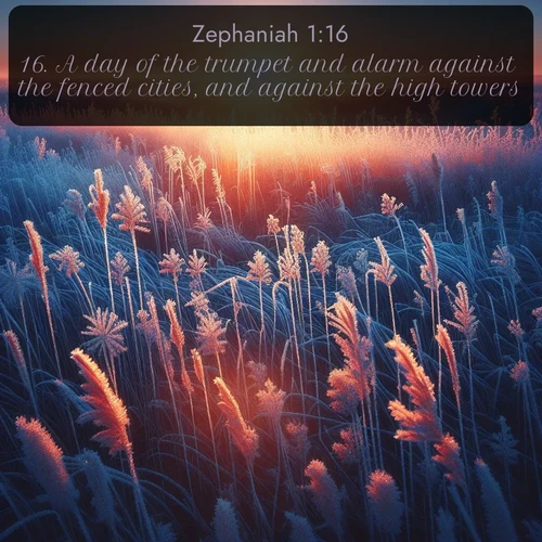 citation biblique : 16. A day of the trumpet and alarm against the fenced cities, and against the high towers.
 sur fond image nature
