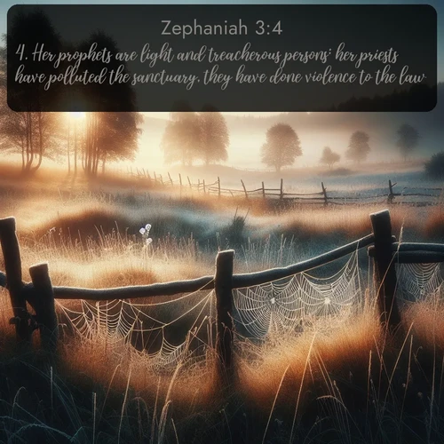 citation biblique : 4. Her prophets are light and treacherous persons: her priests have polluted the sanctuary, they have done violence to the law.
 sur fond image nature