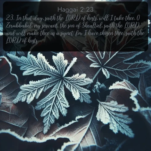 citation biblique : 23. In that day, saith the LORD of hosts, will I take thee, O Zerubbabel, my servant, the son of Shealtiel, saith the LORD, and will make thee as a signet: for I have chosen thee, saith the LORD of hosts.
 sur fond image nature