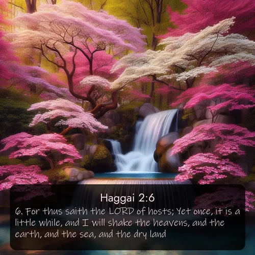 citation biblique : 6. For thus saith the LORD of hosts; Yet once, it is a little while, and I will shake the heavens, and the earth, and the sea, and the dry land;
 sur fond image nature