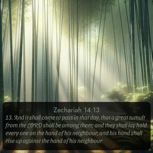 citation biblique : 13. And it shall come to pass in that day, that a great tumult from the LORD shall be among them; and they shall lay hold every one on the hand of his neighbour, and his hand shall rise up against the hand of his neighbour.
 sur fond image nature