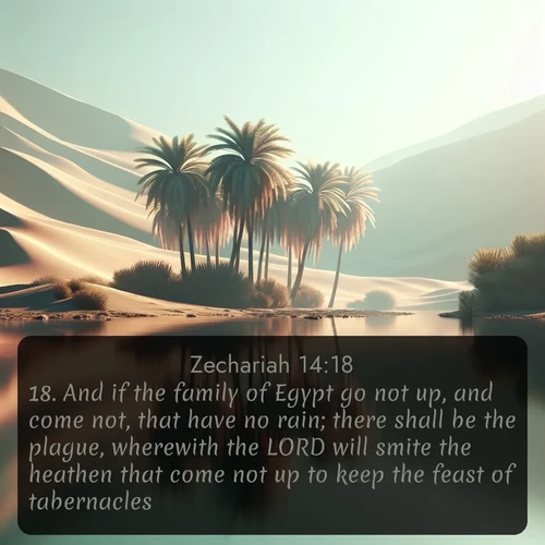 citation biblique : 18. And if the family of Egypt go not up, and come not, that have no rain; there shall be the plague, wherewith the LORD will smite the heathen that come not up to keep the feast of tabernacles.
 sur fond image nature