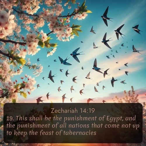 citation biblique : 19. This shall be the punishment of Egypt, and the punishment of all nations that come not up to keep the feast of tabernacles.
 sur fond image nature