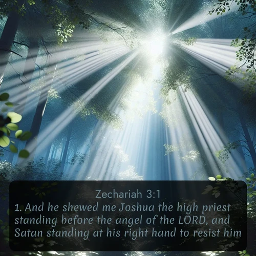 citation biblique : 1. And he shewed me Joshua the high priest standing before the angel of the LORD, and Satan standing at his right hand to resist him.
 sur fond image nature
