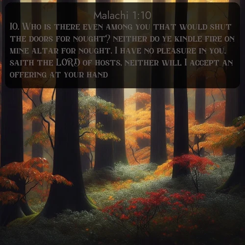citation biblique : 10. Who is there even among you that would shut the doors for nought? neither do ye kindle fire on mine altar for nought. I have no pleasure in you, saith the LORD of hosts, neither will I accept an offering at your hand.
 sur fond image nature