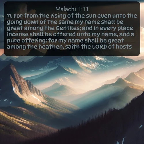 citation biblique : 11. For from the rising of the sun even unto the going down of the same my name shall be great among the Gentiles; and in every place incense shall be offered unto my name, and a pure offering: for my name shall be great among the heathen, saith the LORD of hosts.
 sur fond image nature